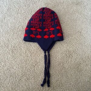 Vintage y2k 1980s Sno Knit by Detha Aspen CO World Cup Knit Beanie Hat Earflap
